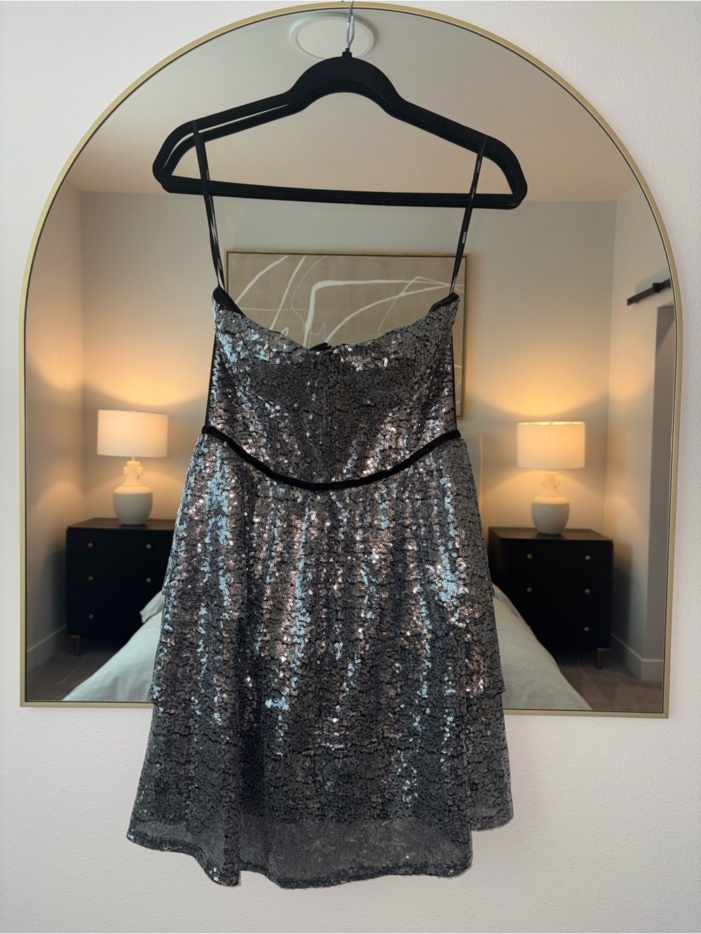 Forever 21 Gunmetal Sequin Strapless A-Line Dress
